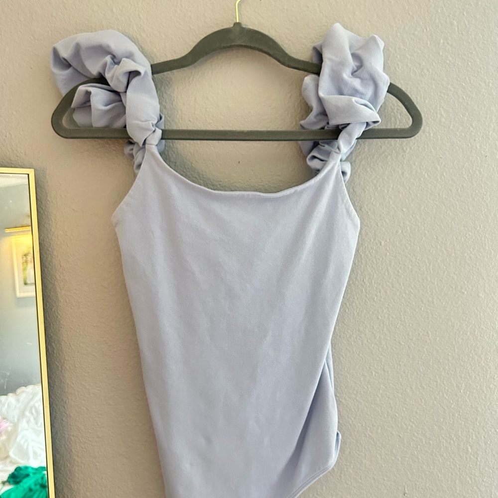 Express Light Purple Ruffle Strap Bodysuit